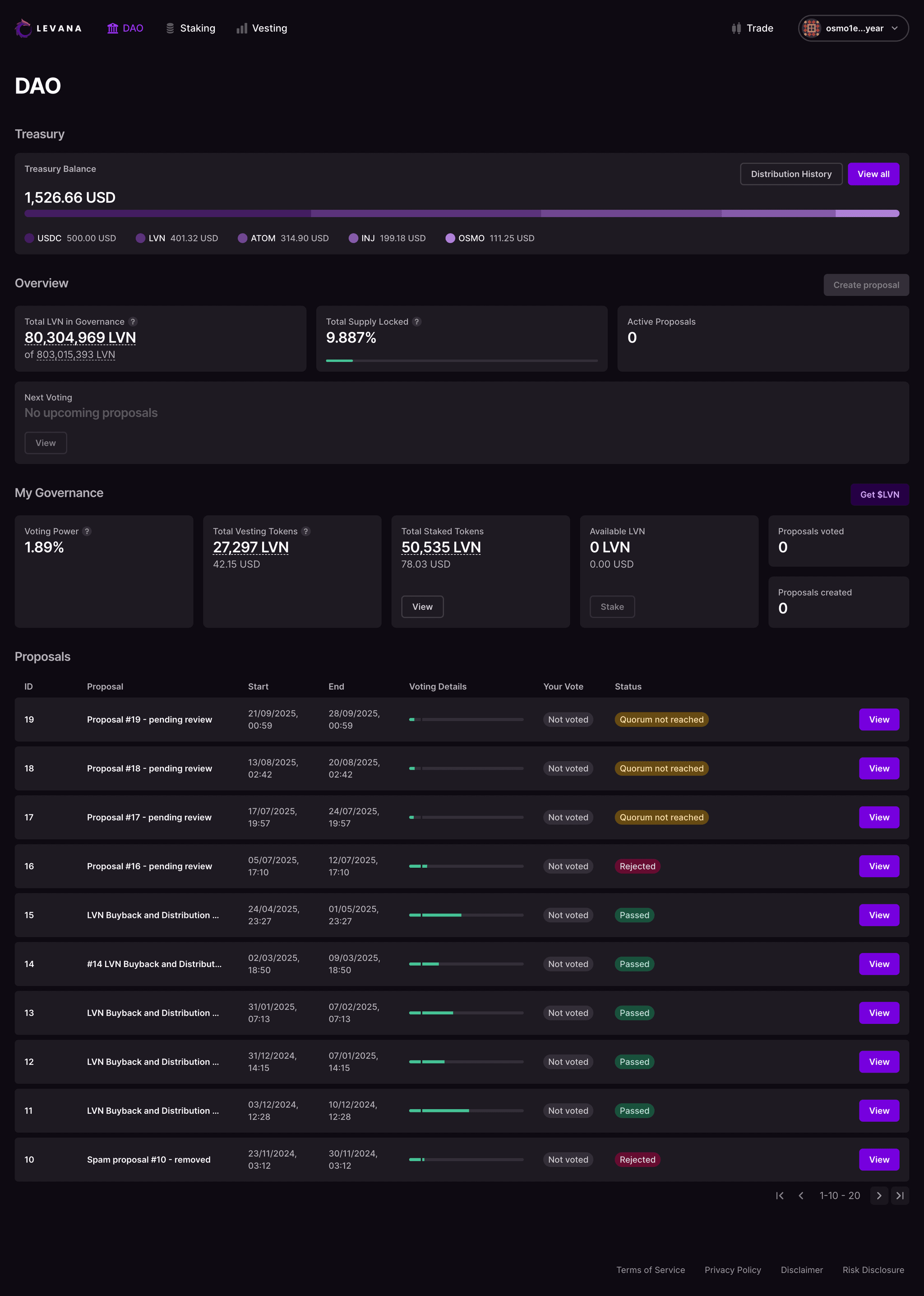Levana Finance: Governance Portal screenshot 3
